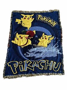 Vintage Pikachu Pokemon Nintendo Blanket Fringe Throw 90s Tapestry