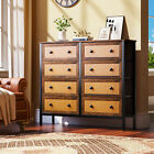 Chest of Drawers Rattan Woven Dresser with 8-Drawer Bedroom Storage Organizer