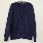 Brooks Brothers Men's Knit Cardigan Size Large Navy Blue 100% Lambs Wool Preppy