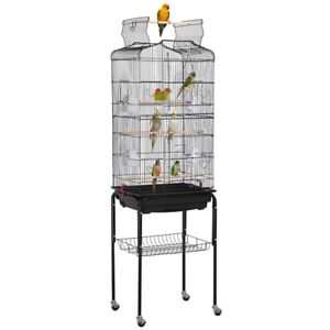 Open Top Bird Cage for Parakeets Budgies Canaries w/ Rolling Stand, Black, Used