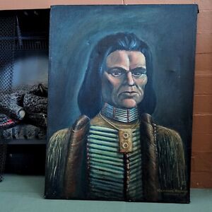 New ListingOriginal Painting Native American Portrait Vtg Oil on Canvas 24x18 Art Signed