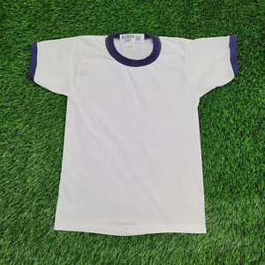 Vintage 90s Classic Crewneck Ringer Shirt Teens XL 15x23 Single-Stitch White USA