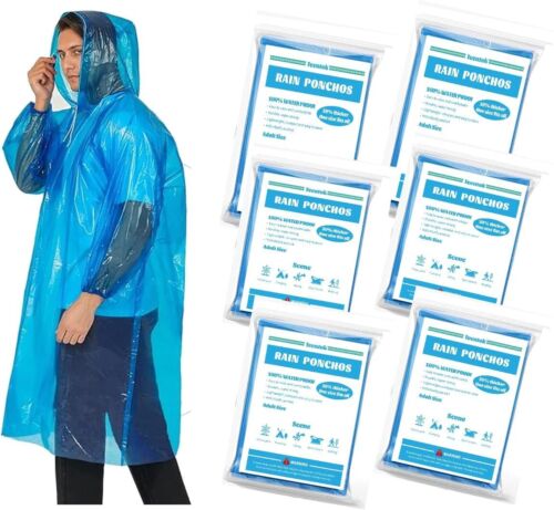 6 Pack Disposable Poncho Waterproof Rain Poncho for Adult Outdoor Festivals US