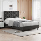 Twin/Full/Queen/King Size Platform Bed Frame with Upholstered Headboard Grey