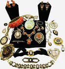 21pc Vtg Mod Estate Cameo Rhinestone Earring Necklace Brooch Sign Jewelry Lot Lb