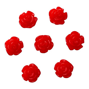 50 pcs Red Roses Rose Beads Blooms Flowers Tiny 6x4mm Flat Bottom Flatback Resin