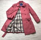 Burberry Blue Label Long Wool Trench Coat Pink Belted Women Size 38/M Used