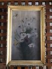 Antique Oil painting flowers with butterflies possibly 1886