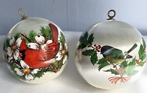 VTG Set Satin Threaded Bird Christmas Ornaments Cardinal Chickadee