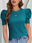 Teal Blue Clasi Puff Sleeve Round Neck Tee Sz XS S M L