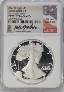 2021 W NGC PF 70 Ultra Cameo Silver Eagle T2 signed by Gaudioso Flag Label FDOI