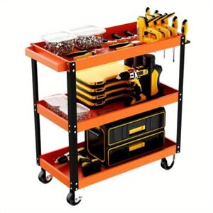 3-Tier Garage Rolling Tool Cart, Workshop Mechanical Tool Cart W/Lockable System