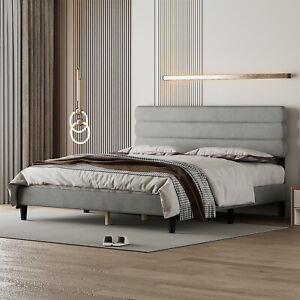 New ListingFull/Queen/King Size Upholstered Platform Bed Frame w/ Upholstered Headboard