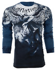 AFFLICTION Men's T-Shirt Long Sleeve UPWARD Wings Tattoo Biker Blue