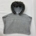 🔥 Baby GAP 3T Poncho Sweater Tight Knit Grey w/ Faux Fur Hood 100cm Wool Cotton