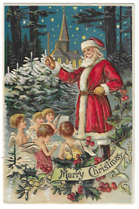 Postcard Christmas Santa Claus with Choir of Cerubs