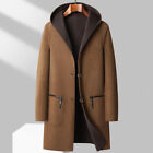 Men Long 100% Wool Coat Hood Handmade Double-sided Cashmere Trench Casual Jacket