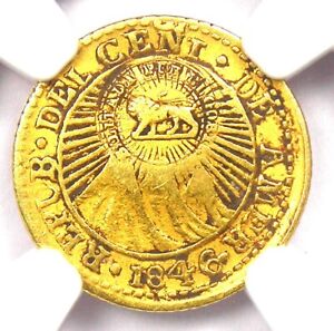 1849-57 Costa Rica Gold Half Escudo Countermark C/M 1/2E Coin - NGC AU Details