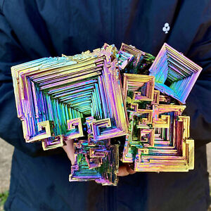 New Listing9.8LB Rainbow Bismuth ore Crystal titanium Metal Mineral Specimen point healing
