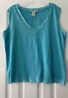 C.l.o.t.h.e.s Woman Plus Size 1X Turquoise Stretchy Lace Cami Layering Top Shirt