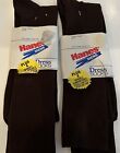 Vintage Hanes Mens Nylon Dress Socks Brown 12-14 USA Lot Of 2