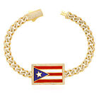 14K Yellow Gold Simulated Diamond Color Puerto Rico Flag Miami Bracelet 8