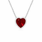 .75 ct. Genuine Ruby Bezel Heart Pendant Necklace in Solid Sterling Silver
