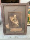 19th C Vintage Old Tinted Black & White Photograph Of Indian Girl Wooden Framed