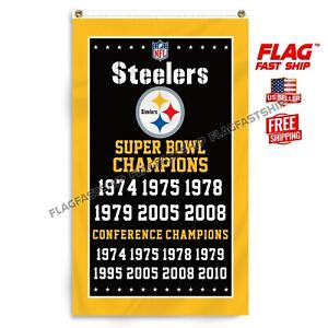 Pittsburgh Steelers Flag 3X5 Flag Banner Super Bowl Champions NEW FREE Shipping