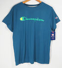 Champion Mens Short Sleeve Blue T-Shirt Large NWT Script Logo Jersey Tee