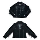 Vintage Scully Black Leather Western Jacket Womens 2XL Turquoise Beaded Fringe
