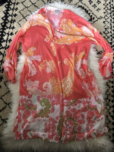 Chico's Long Cardigan Paisley Floral Sweater Duster size 3. Cotton Blend. G8
