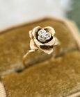 Flower Ring with Diamond Center in 14k Yellow Gold