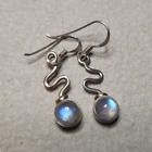 Silver Metal 925 Earrings Iridescent Moonstone Dangly Cabochons