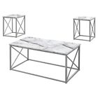 Table Set 3pcs Set Coffee End Side Accent Metal White Marble Look