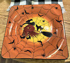 Halloween GATES WARE by Laurie Gates Flying Witch Black Cat Bats Spiders Platter