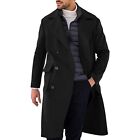 Men Full Length Trench Coat Double Breasted Long Wool Overcoat Warm Windbreaker
