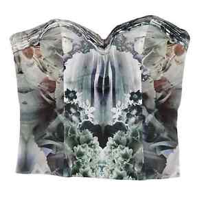 Floral bustier top white green black Bebe XS extra chica
