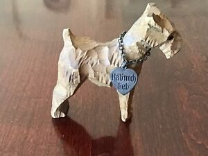Vintage ANRI Airedale Terrier Carved Wood Dog W/Necklace Miniature Quality 2.5”