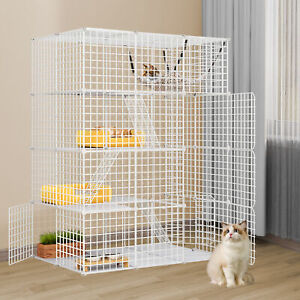 Large Cat Cage Indoor Enclosure Metal Wire 4-Tier Kennels DIY Cat Playpen Catio