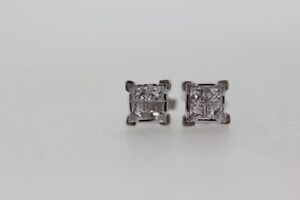 14k White Gold Princess Cut Diamond Stud screwback Earrings (C31000252)