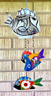 Hanging Folk Art Coconut Fish Hand Carved Mexico Home Tropical Wind Chime #10