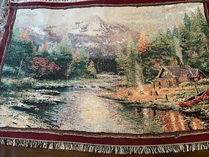 Thomas Kinkade Painter of Light Cottage Woven Tapestry Style Throw Blanket 66x43