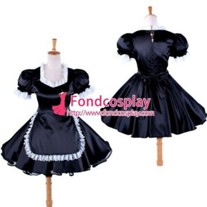 Sissy Maid Satin Lockable Dress Cosplay Costume Black Tailor-made