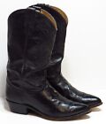 Tony Lama Cowboy Boots Men's Size 10.5 EE Black Leather Pointed Toe Fancy Stitch