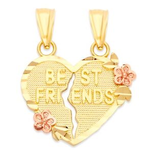 Solid Gold Best Friends Separating Heart Pendant 10k or 14k, Frienship Jewelry