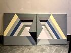 Lot Of Two Hard-Edge Op Art Acrylic Paintings On Canvas - Signed Jane Bonelli
