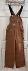 Carhartt mens Quilt Lined Zip To Thigh Bib Overalls Brown 30 x 30 New With Tags