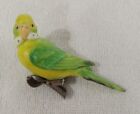 Vintage Parakeet Bisque Ceramic Green Clip On Bird Ornament Figurine