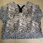 Onque Woman Plus Sz 1X Black Gold & White Zebra/Leopard Print 3/4 Sleeve Top